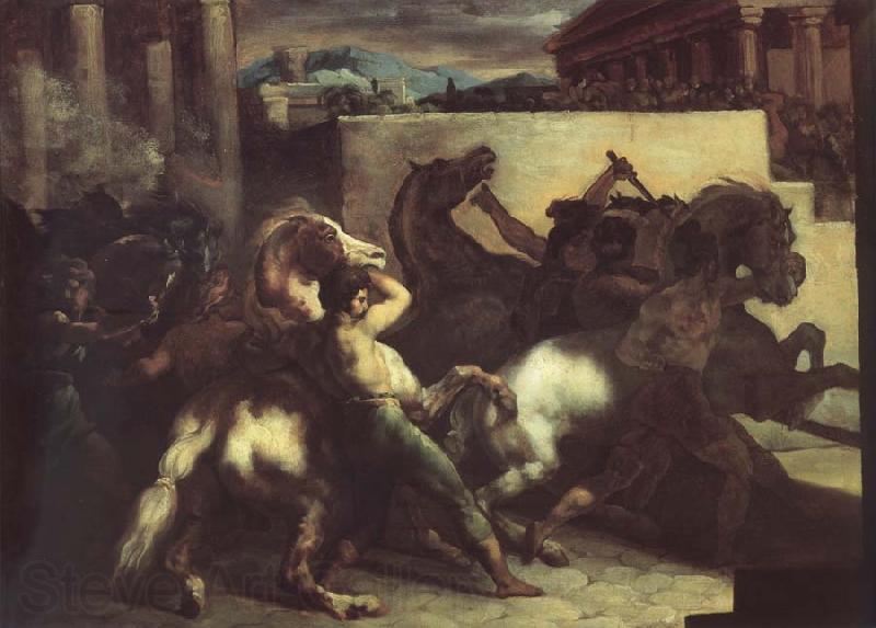 Theodore   Gericault The race of the wild horses Norge oil painting art